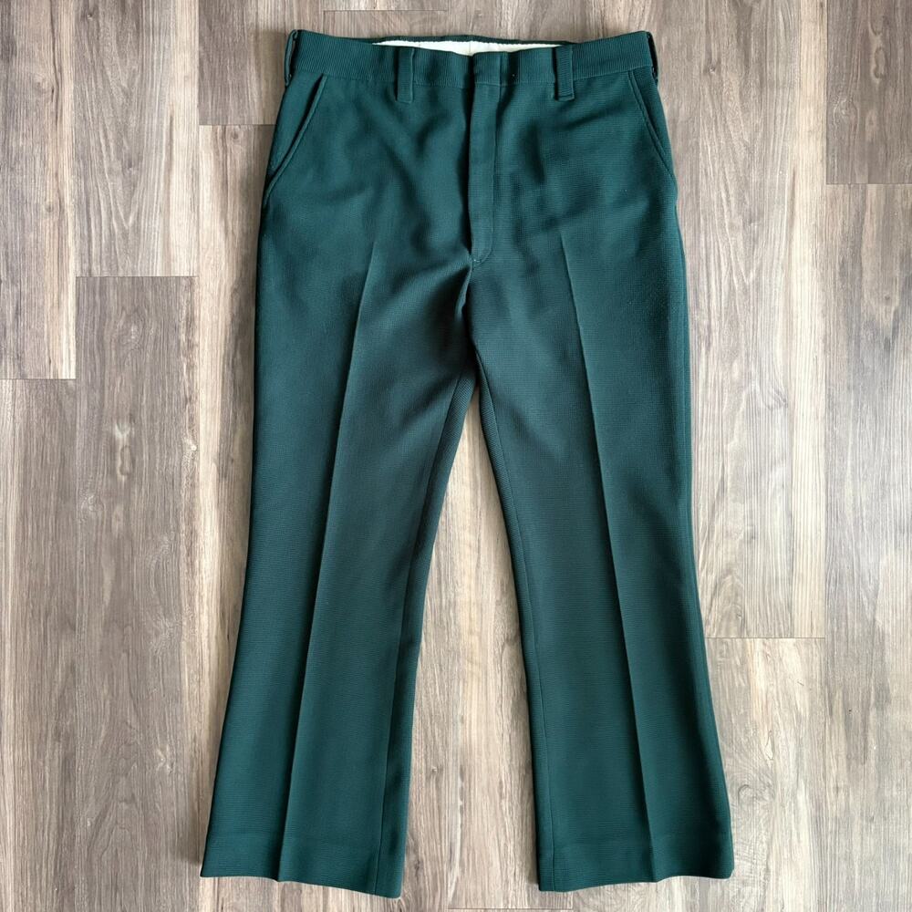 Vintage 1960s Flare Leg Trousers Men's Size 34x29 Green Textured Talon